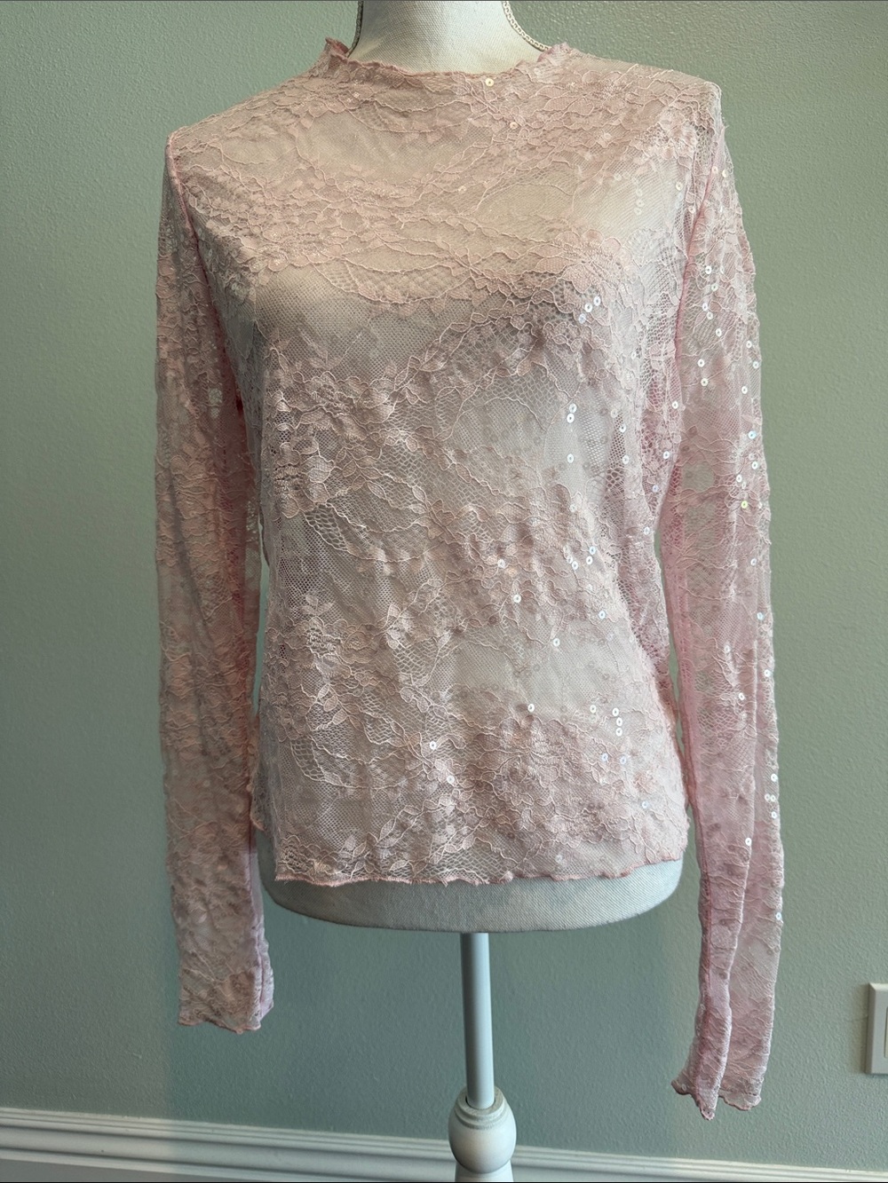 wild fable Pale Pink Lace Sequin Long-Sleeve Top